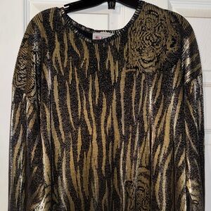 3/$30 Vintage Metallic Tiger Chic Black and Gold Long Sleeve Top